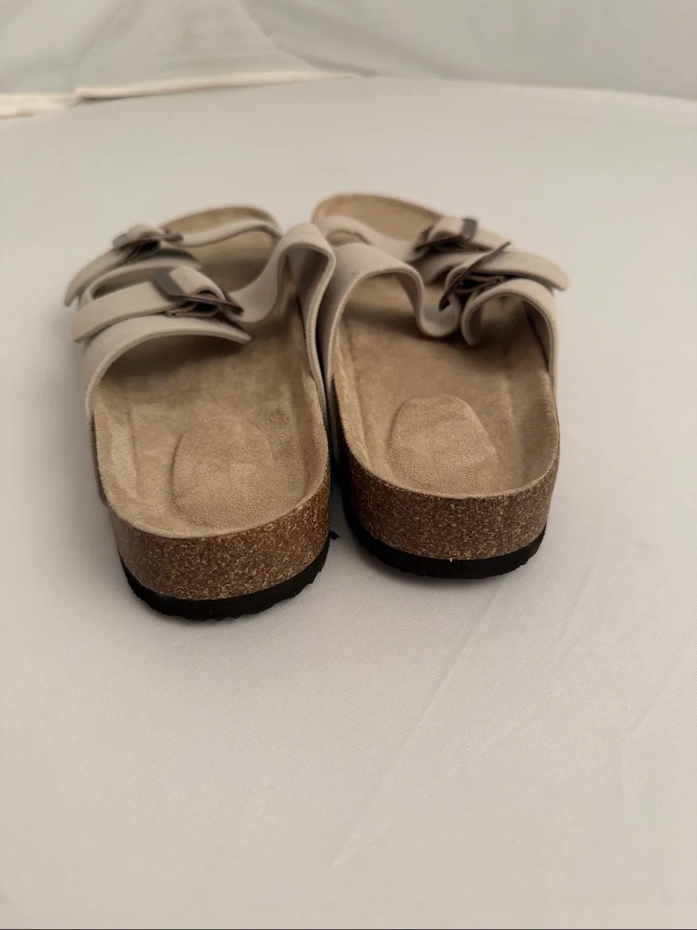 Unbranded taupe soft footbed antique rose gold hardware 2 strap sandals